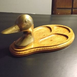 Brass duckhead solid oak wood valet catch-all tray